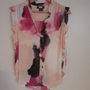 DKNY PINK AND BLACK SLEEVELESS WOMEN'S TOP/BLOUSE SIZE M